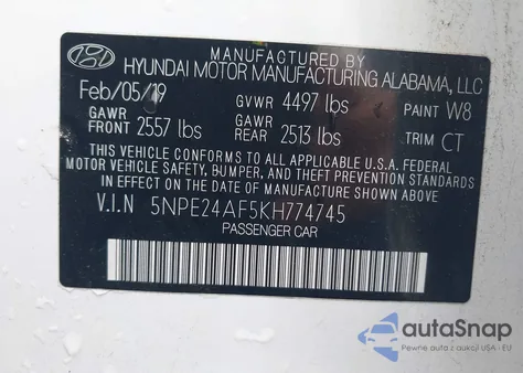 2019 Hyundai Sonata Se from USA, damaged, VIN 5NPE24AF5KH774745